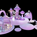 Festive Christmas Decoration Scene With Purple Carousel Arched Structures And Deer Ornament 3d model