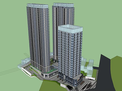 Modern High Rise Residential Towers With Glass Facade And Surrounding Urban Greenery 3d model