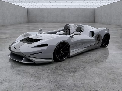Silver Open Top Race Car With Sleek Design And Number 4 On Gray Concrete Floor 3d model