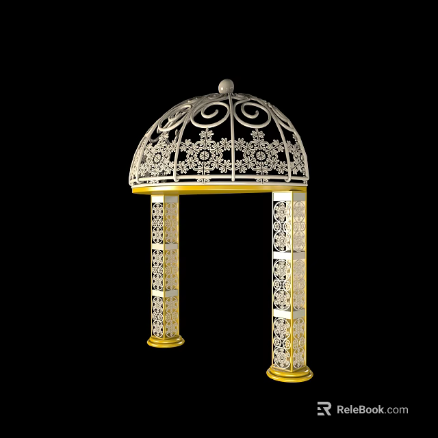 Elegant Event Entrance Gate With Arched Top Golden Decoration And Intricate Carved Columns 3d model 
