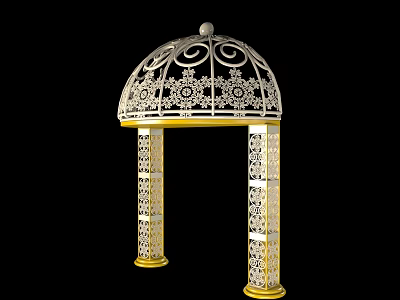 Elegant Event Entrance Gate With Arched Top Golden Decoration And Intricate Carved Columns 3d model