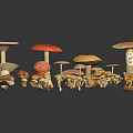 Various Colorful Mushrooms With Different Shapes And Sizes Arranged On Black Background