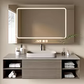 Modern Gray Bathroom Vanity Cabinet With Lighted Mirror Storage Shelves And Sink