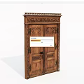 Vintage Wooden Double Doors With Intricate Carved Patterns And Decorative Top Ornamentation