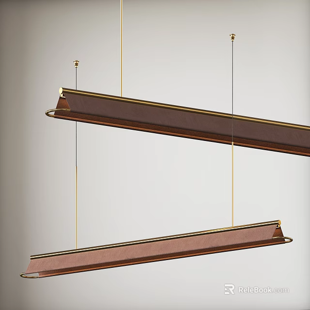 Modern Linear Pendant Light with Gold Hanging Wires and Brown Rectangular Shade Design 3d model