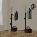 Modern Wooden Base Metal Rod Clothes Rack with Hanging Coat Sweater Hat Handbag in Basket