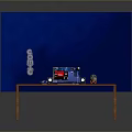 Home Office Wooden Desk With Blue Stationery And Accessories On Blue Backdrop