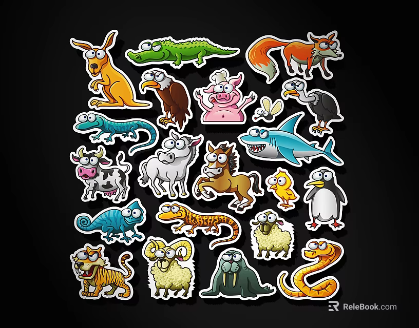 Wall Decor Featuring Various Cartoon Animal Stickers For Kids Room Decoration 3d model 