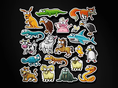 Wall Decor Featuring Various Cartoon Animal Stickers For Kids Room Decoration 3d model