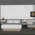 Modern Hotel Room Interior With Large Bed Nightstands Table Lamps Large Windows And Wall Painting 3d model