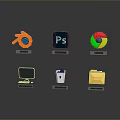 Set of App Icons with Sketch Photoshop Chrome Monitor Trash Can and Yellow Folder