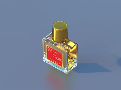 Elegant Perfume Bottle With Transparent Square Design Gold Cap And Red Label 3d model