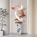 Modern Sculpture Carving With Red White Art Design And Marble Base Decor