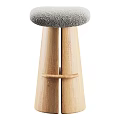 Modern Wooden Bar Stool With Gray Padded Seat And Ergonomic Footrest Design