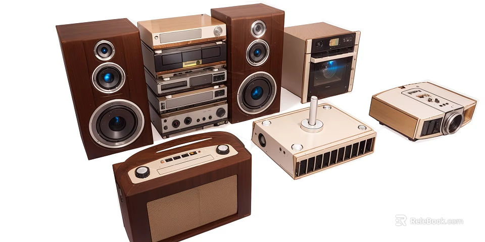 Vintage Audio Systems With Wooden Cabinets Stacked Components And Classic Control Knobs 3d model