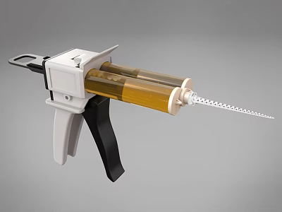 Industrial Glue Gun With Manual Operation Transparent Cartridge Yellow Adhesive And Nozzle 3d model
