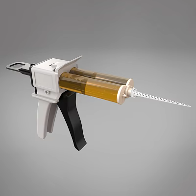 Industrial Glue Gun With Manual Operation Transparent Cartridge Yellow Adhesive And Nozzle 3d model