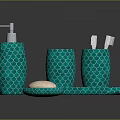 Modern Bathroom Interior With Green Fish Scale Pattern Accessories Soap Dispenser Toothbrush Holder And Tray