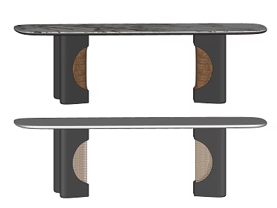 Modern Design Dining Table With Marble Top And Stylish Legs Featuring Wooden Accents 3d model