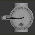 Industrial Mechanical Device Made Of Silver Metal Featuring Circular Top Multiple Holes And Control Lever