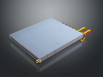 Professional Network Switch With Gray Casing Multiple Ports Colorful Indicator Lights And Yellow Handles 3d model