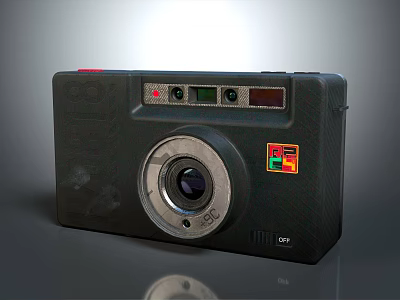 Vintage Black Digital Camera with Classic Lens Colorful Logo and DF-1 Model Design 3d model
