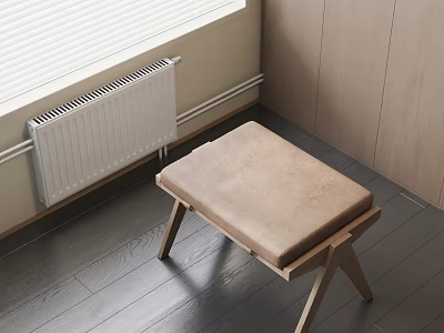 Simple Indoor Stool With Wooden Frame And Brown Padded Seat 3d model