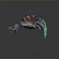 3D Rendered Creature With Long Thin Legs Striped Brown Blue Body On Dark Shiny Background