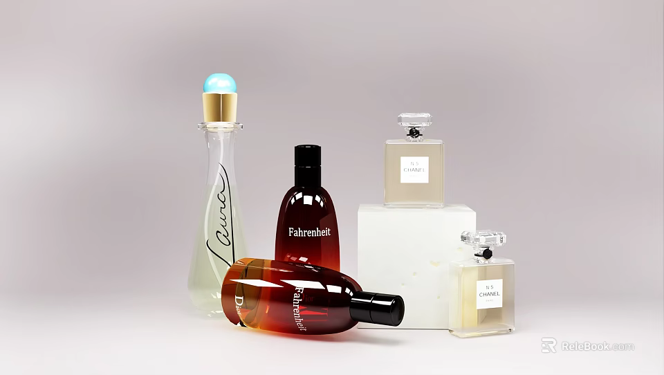 Elegant Perfume Bottles Cosmetics Collection With Various Design Shapes And Colors 3d model 