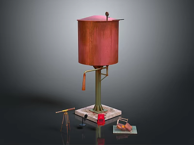 Red Metal Barrel Equipment With Base Stand Tripod Microphone Red Box And Camera Gear 3d model