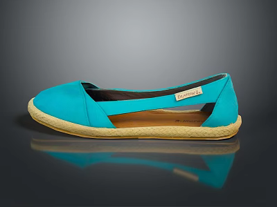 Women's Blue Casual Canvas Flat Shoes With Beige Sole And Open Side Design 3d model