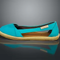 Women's Blue Casual Canvas Flat Shoes With Beige Sole And Open Side Design