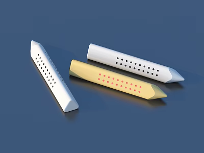 Practical Pen Shaped Daily Essentials With White And Yellow Bodies And Holes 3d model