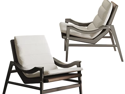 Modern Single Chair With Wooden Frame White Cushion And Armrest Design 3d model