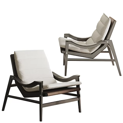 Modern Single Chair With Wooden Frame White Cushion And Armrest Design 3d model