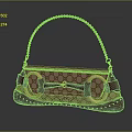 Beige And Red Patterned Handbag With Gold Chain Straps And Ring Details 3d model