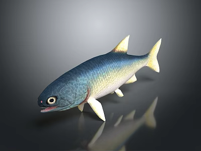 Blue Green Yellow Gradient Aquatic Fish with Yellow Fins Tail Black Eyes and Dark Reflection 3d model