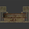 Industrial Scene Component With Rustic Metal Frame Platform And Circular Structure