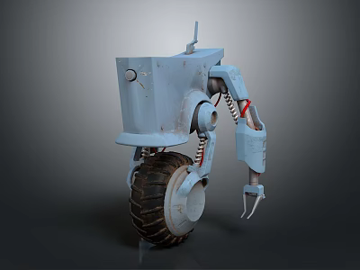 Blue Robot With Mechanical Arm Large Wheel Claw And Spring Design Details 3d model