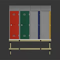 Colorful Storage Lockers With Red Green Blue Yellow Doors On Wooden Stand