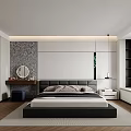 Modern Bedroom Interior Design With Textured Wall Wooden Floor And Decorative Mirror