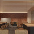 Cozy Hotpot Restaurant Interior With Wooden Walls Tables Rattan Chairs And Hanging Lights