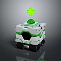White And Green Small Robot With Green Cross Symbol And Top Plant On Tracks