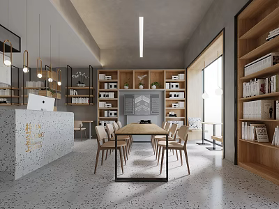 Book Art Interior Design With Modern Bookshelves Tables Chairs And Art Decor Elements 3d model