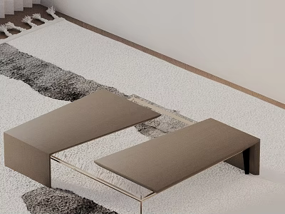 Modern Minimalist Brown Sofa Coffee Table Combination With Metal Frame And White Gray Patterned Rug 3d model