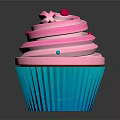 Colorful Cupcake With Pink Swirl Frosting Blue Liner And Decorative Dots
