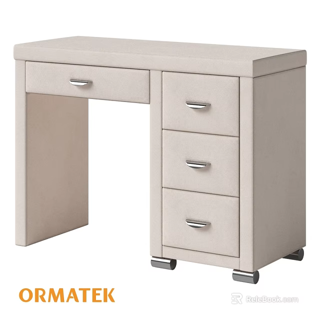 Modern Beige Dressing Table With Three Drawers And Metal Handles On Casters 3d model 