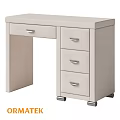 Modern Beige Dressing Table With Three Drawers And Metal Handles On Casters