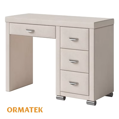Modern Beige Dressing Table With Three Drawers And Metal Handles On Casters 3d model