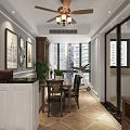 Modern Dining and Living Room Interior with Ceiling Fan Light Wall Art and Dining Table